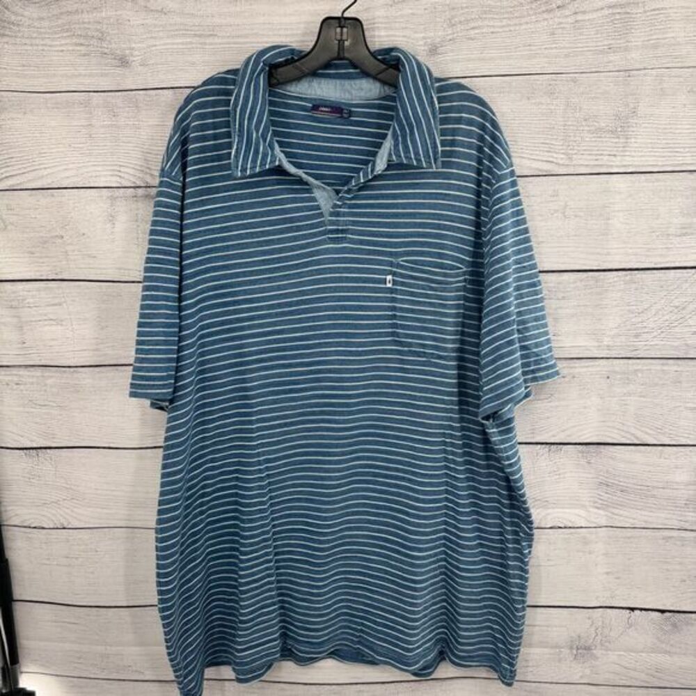 Johnnie-O Men's Blue Striped Polo Shirt Casual Cotton Short‎ Sleeve 2XLT